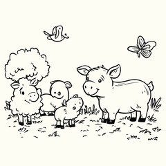 Farm Animal Line Art Drawings Simple and Detailed Sketches of Livestock and Barnyard Animals for Art and Design