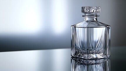 Crystal clear empty water bottle on a reflective table