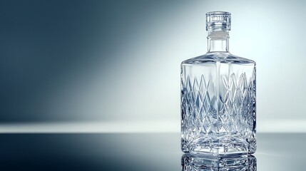 Crystal clear empty water bottle on a reflective table