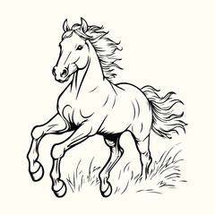 A Detailed Line Art Drawing of a Horse in Motion, Capturing its Grace and Energy