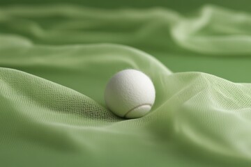 Tennis ball resting on delicate green fabric
