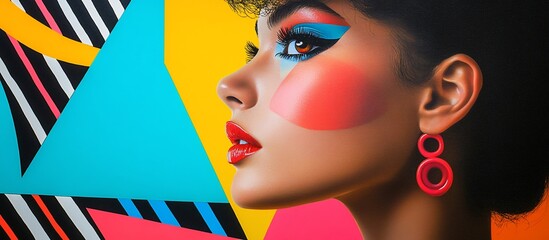 Vibrant 80s Retro Makeup Art: A Bold and Colorful Portrait