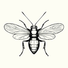 Black and White Bee Drawing Detailed Sketch of a Honey Bee for Nature Art and Design