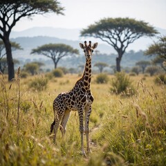 Obraz premium Giraffe Calf Standing Gracefully in the African Savanna