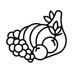 thanksgiving cornucopia icon, thanksgiving cornucopia line art - simple line art of thanksgiving cornucopia, perfect for thanksgiving cornucopia logos and icons