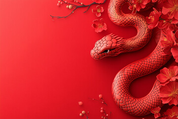 Obraz premium Chinese new year card with snake on red background.