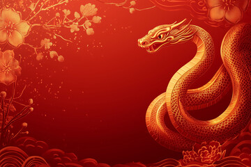 Obraz premium Chinese new year card with snake on red background.
