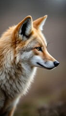 Fototapeta premium A side profile portrait of a coyote with an out of focus brown background