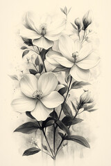 Monochrome Botanical Illustration of Delicate Flowers