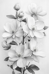 Monochromatic Floral Sketch Featuring Delicate Blossoms