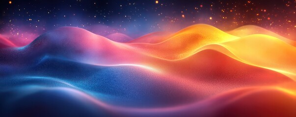 Vibrant Dreamscape of Colorful Waves in a Starry Night Sky Embracing Ethereal Serenity