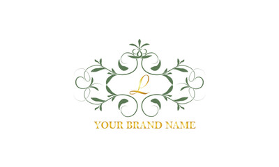 Monogram frame. Classic decorative element with letter L and place for text. Letter pattern.