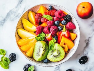 A fresh fruit and vegetable juice station, in a trendy urban café, featuring a variety of colorful