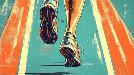 A dynamic image showing a close-up of runner's feet in motion on a vibrant track, evoking energy and determination.