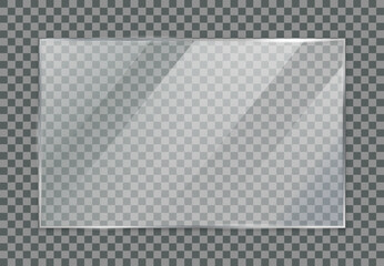 Glass plate transparent, clear glass showcase, glossy plastic glare frame with glare from sunlight, acrylic with glares and light, clear rectangular plate, plexiglas, mirror, realistic screen glass
