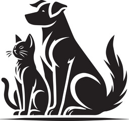 dog and cat love pose silhouette victor design.