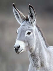 Gray Donkey, Esel Grau, Burro Gris, Asno Gris, Grigio Asino: Majestic Donkey Portrait, Left Pose, Copy Space