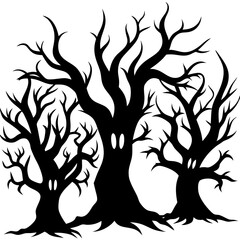 Halloween Horror Tree Silhouette vector set.