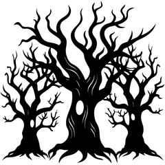 Halloween Horror Tree Silhouette vector set.