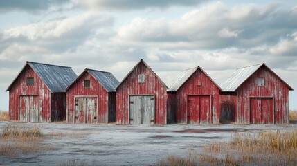 Six Rustic Red Barns with Weathered Wood and Grey Roofs