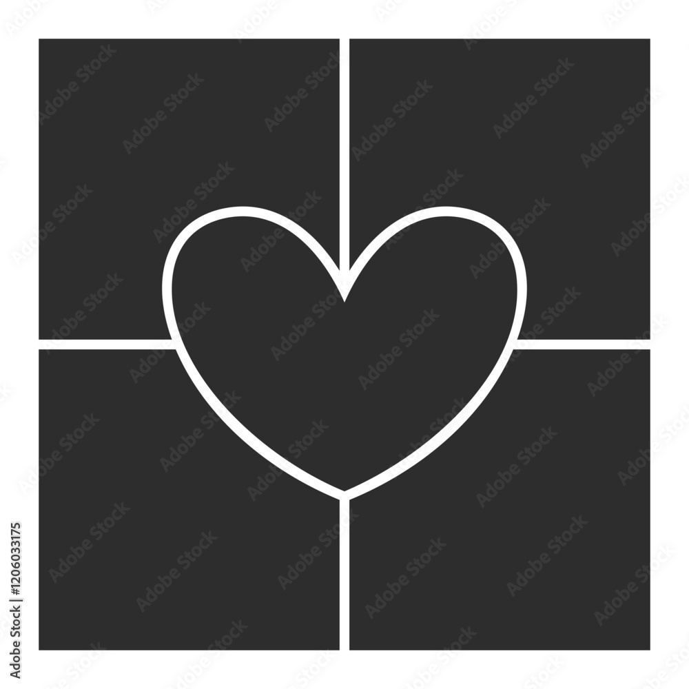 Poster romantic empty photo frame collage on heart shapes. poster frame mockup. vector template photo colla