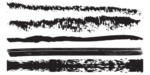 Collection of vector paint bold brush strokes, hand drawn thick grunge lines and rectangle shapes. Sketchy bold horizontal lines. Black ink brush strokes and banners. Grunge marker highlight underline