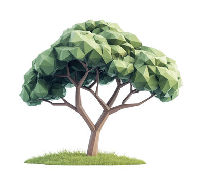 Low poly tree design featuring geometric leaves nature setting model outdoor environment artistic viewpoint modern concept isolated on transparent background