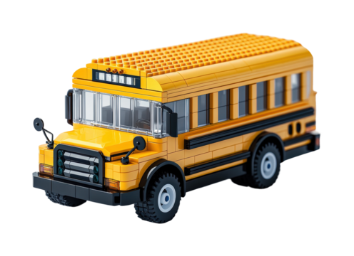 Colorful school bus model educational toy clear environment fun concept for kids isolated on transparent background