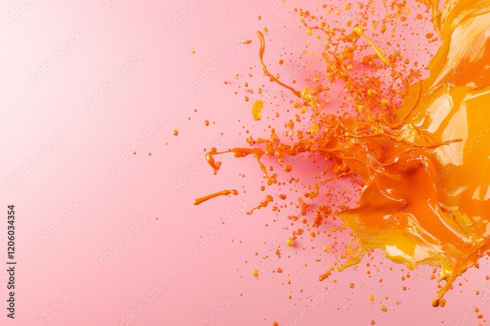 Aufkleber colorful oil paint splashes burst in mid-air, creating an energetic display against a soft pastel pi