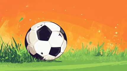 Obraz premium A soccer ball rolling on grass with an orange background, symbolizing sports and leisure.
