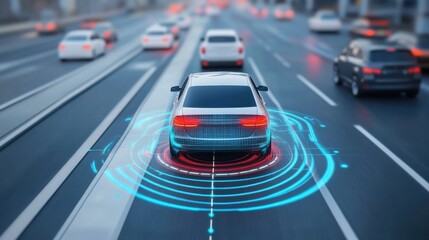 Automatic driving technology, Vehicle tracking system. Innovative car technology.