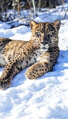 Obraz premium A black panther stretched out elegantly, its sharp features and muscular form accentuated against the pristine white surface