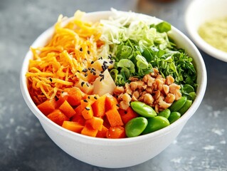 A fresh fruit juice bar setup, in a trendy urban café, showcasing a range of colorful