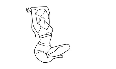 Woman body aestnetic continuous line art drawing isolated on white background. Yoga, fitness, healthy line art. Vector illustration	