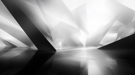 Abstract monochrome geometric architecture interior with light and shadow.