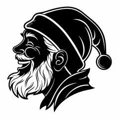 Happy Santa Claus silhouette in black color. Head of Santa Claus vector illustration