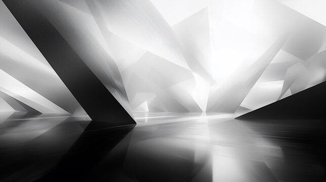Abstract monochrome geometric architecture interior with light and shadow.