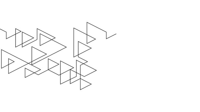 abstract geometric triangle shape graphic one line continuous seamless pattern. decorative linear ornate design element background 4K animated