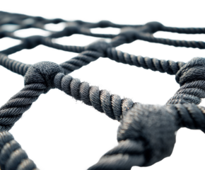 Tennis net structure court close-up outdoor setting low angle view string and rope grid concept isolated on transparent background