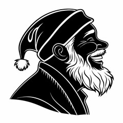 Happy Santa Claus silhouette in black color. Head of Santa Claus vector illustration