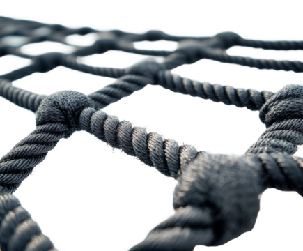 Tennis net structure court close-up outdoor setting low angle view string and rope grid concept isolated on transparent background