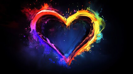 Abstract Colorful Heart Artistic Paint Splatter Design Vibrant Rainbow Hues Energetic Passionate Love Romantic Feelings Intense Emotion Bold Strokes Dynamic Background   