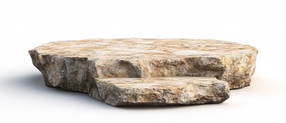 Rough Stone Platform Isolated White Background Natural Rock Formation Display Stand