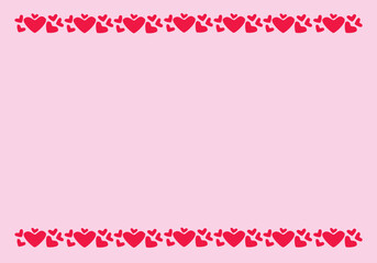 Pink horizontal vector romantic background with frame of hearts with place for text for design of cards, banners, invitations for holidays Valentine's Day, weddings