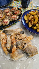 Fried silver carp on the festive table