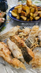 Fried silver carp on the festive table