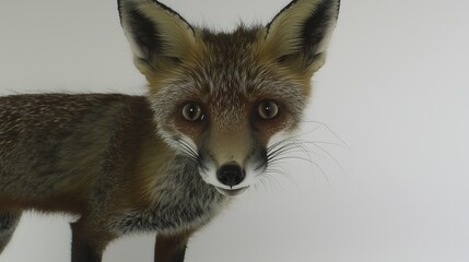 Obraz premium A close-up of a red foxâ€™s piercing eyes and delicate whiskers, its fur glowing softly against a pure white background