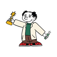 male scientist retro cartoon character illustration