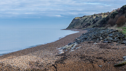 Beach near Herne Bay in Kent, England on a calm cold winters day