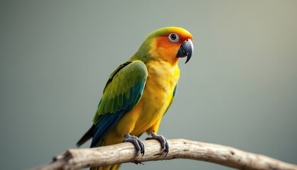 Obraz premium Close-up of a vibrant parrot perched on a branch.